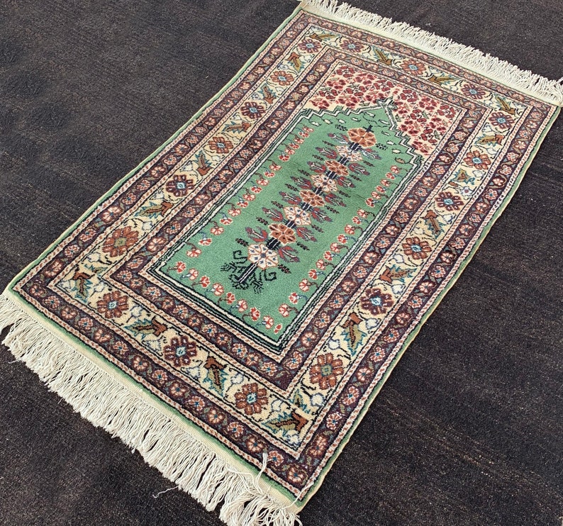 Small Size Anatolian Handknotted Rug,Decorative Vintage Bordered Design Rug,Bohemian Primitive Old Rug,Wool Traditional Low Pile Carpet Rug