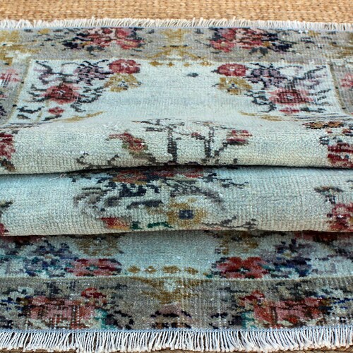 Floral Design White Decorative shops Carpet Rugs,Small Size Vintage Antique Ethnic Rug,2.4' x 1.6' Handknotted Oushak Rug,Pale Color Old Floor rug
