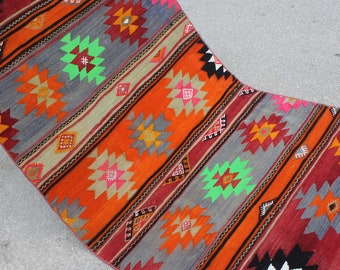 Geometric Pattern Handmade Kilim Rug,Bright Colorfull Vintage Rug,Anatolian Decorative Area Rug, Traditional Weaving Nomadic Old Kilim Rug