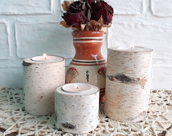 Set of 3 Birch Candle Holders White birch Candleholders