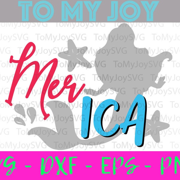 Merica Mermaid SVG, mer-ica, Patriotic, 4th of July, Girl, Women, Cutting File, Silhouette, Cricut, Brother, Transfer, PNG, DXF