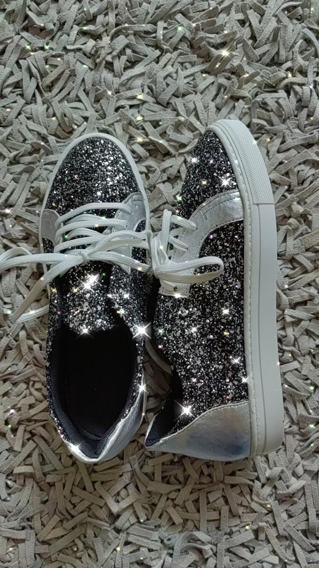 Glitter Leather Sneakers Metallic Women Sneakers Glittering Etsy