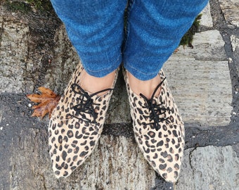 Handgefertigte Leopard Print Oxford Schuhe, Rindsleder, Griechisches Design