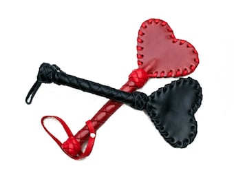Leather Paddle – Handmade Spanking Tool, Heart Shape, 10.7 Inch