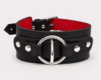 Breite Leder Choker Halsband mit O Ring, verstellbares Gothic Statement Halsband