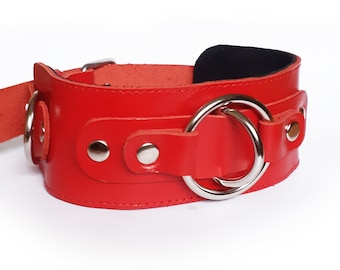 Handmade Leather Ring Choker: Rivet Spike Collar