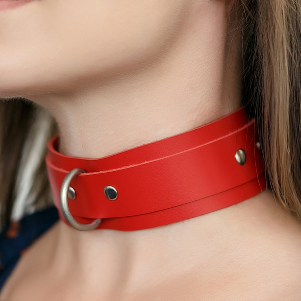 Handcrafted Leather Collar Ring collar Choker Spike Collars Punk Gothic  Leather Collar Rivet Metal Real Leather Choker
