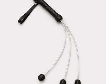 Steel Cable Flogger, Heavy Impact Whip, Leather Handle Handmade