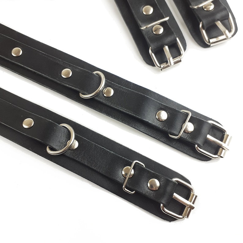 Leather Bondage Set with Wrist, Ankle and Thigh Cuffs image 7