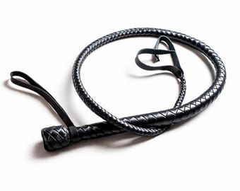 Leather Signal Whip, Handmade Bullwhip, Braided Handle, Cosplay Accessory