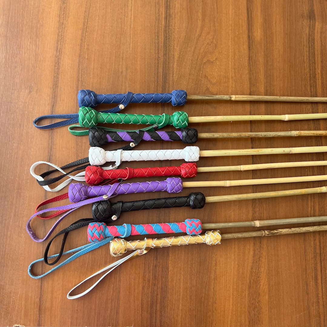 Leather Bamboo Cane – Handmade Leather-wrapped Whip 29.5 In, Halloween ...