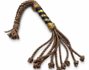Jute Flogger, 8 Tail Rope Whip with Leather Handle, Handmade Impact Tool