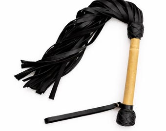 Bamboo Handle Leather Flogger, handmade whip with 30 leather tails.
