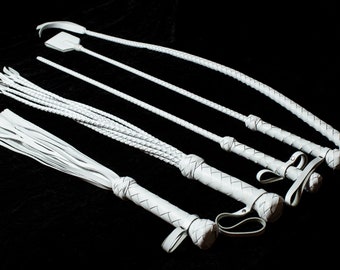 Leather Whips Kit - Genuine Leather Floggers, Riding Crop, Tawse, and Spankings - Handmade Set