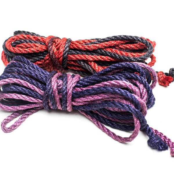 Handgjort Shibari-juterepkit, 4 tvåfärgade rep med ögonbindel