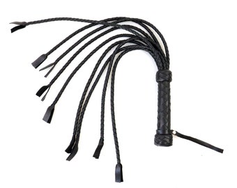 Cat O Nine Leather Flogger, Handmade Braided Tail Whip, 27.6 Inch Impact Tool