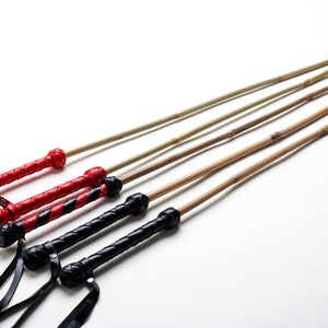 Leather Bamboo Spanking Cane – Handmade Cane Whip with Leather Handle 29.5&quot;