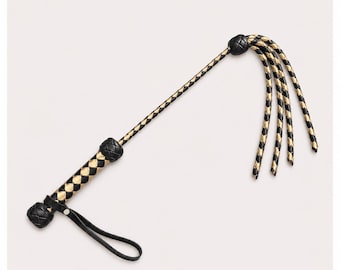 Leather Riding Whip with Four Tails, Handmade Real Leather Impact Tool