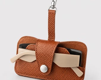Leren zonnebrilhouder, houder met clip.