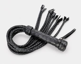 Leather Flogger 9 Tails, Cat O Nine Whip, Handmade Leather Impact Tool