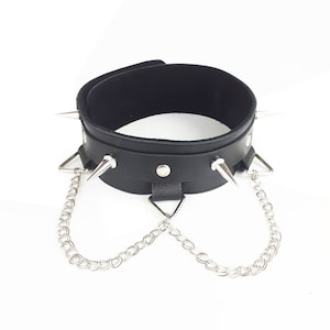 Handmade leather spiked choker, punk gothic chain collar, adjustable necklace