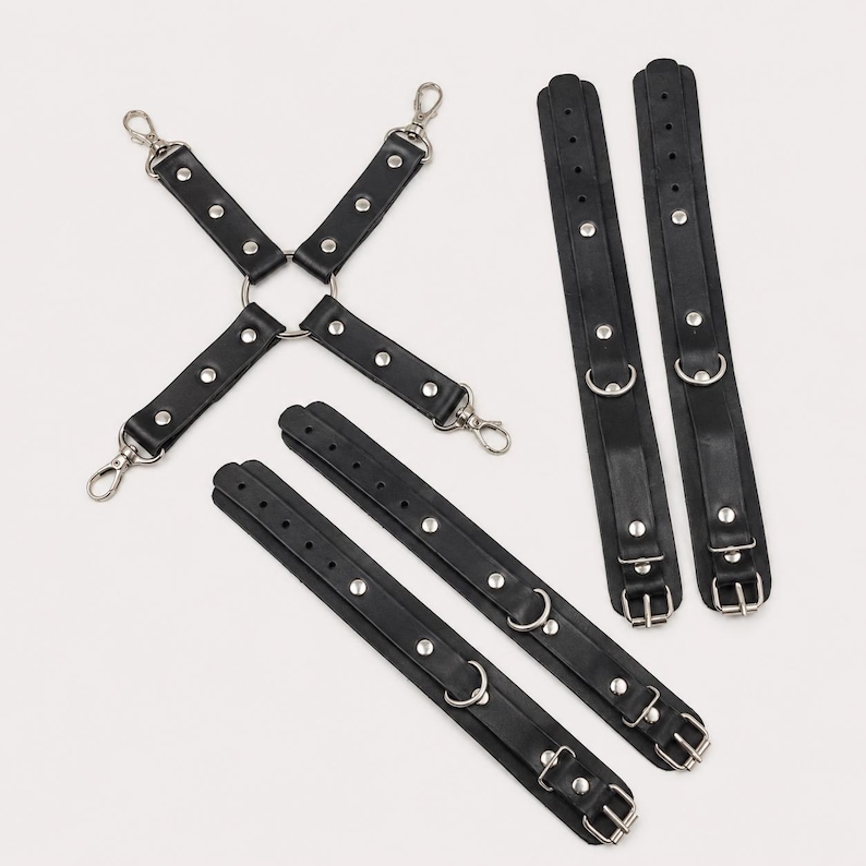 Leather Bondage Set with Wrist, Ankle and Thigh Cuffs image 2