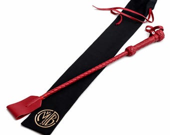 Handmade Riding Crop, Spanking Impact Tool, Red Cowhide Whip