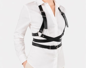 Leather Chest Harness, Adjustable Body Top, Plus Size Fashion Piece