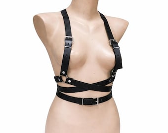 Leather Chest Harness, Adjustable Body Top, Plus Size Fashion Piece