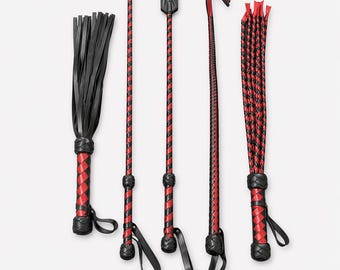 Leather Whip and Flogger Set, Riding Crop Collection, Handmade Leather Kit