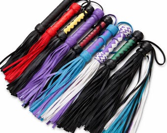 Leather Flogger, Handmade Whip, Braided Handle Discipline Tool 19.7 in.