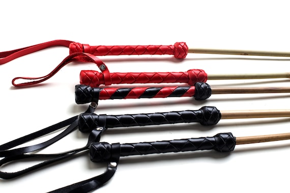 Leather Bamboo Spanking Cane – Handmade Whip with Leather Handle