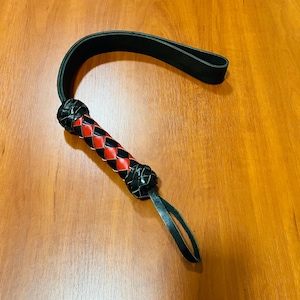 Leather Quirt Whip – Braided Loop Handmade Discipline Tool 22in