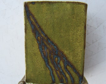 Green and Black Art Deco Style Square Vase Handmade
