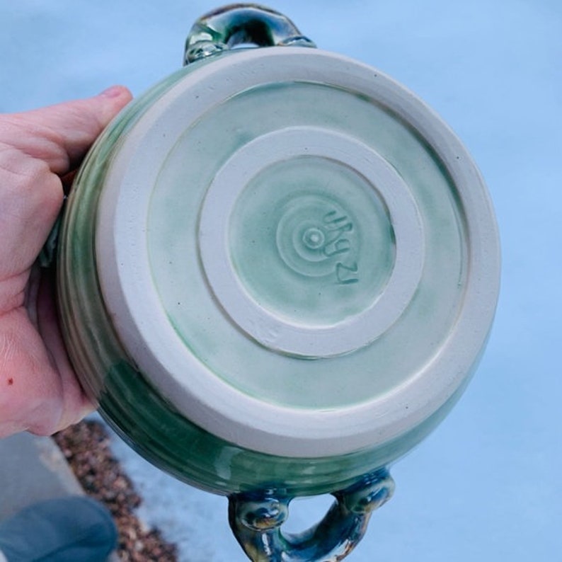 Handmade Green and Brown Drip Glaze Bowl With Handles Etsy