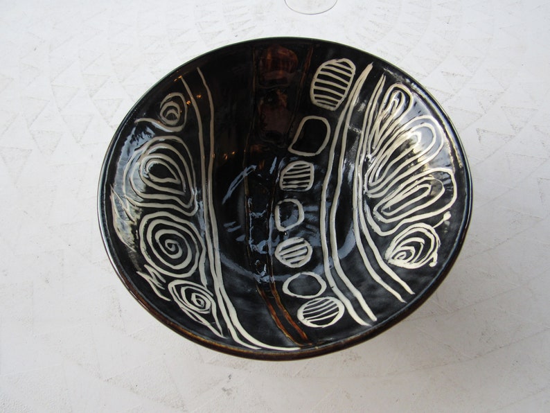 Brown and Black Handmade Sgraffito Pottery Bowl Etsy Canada