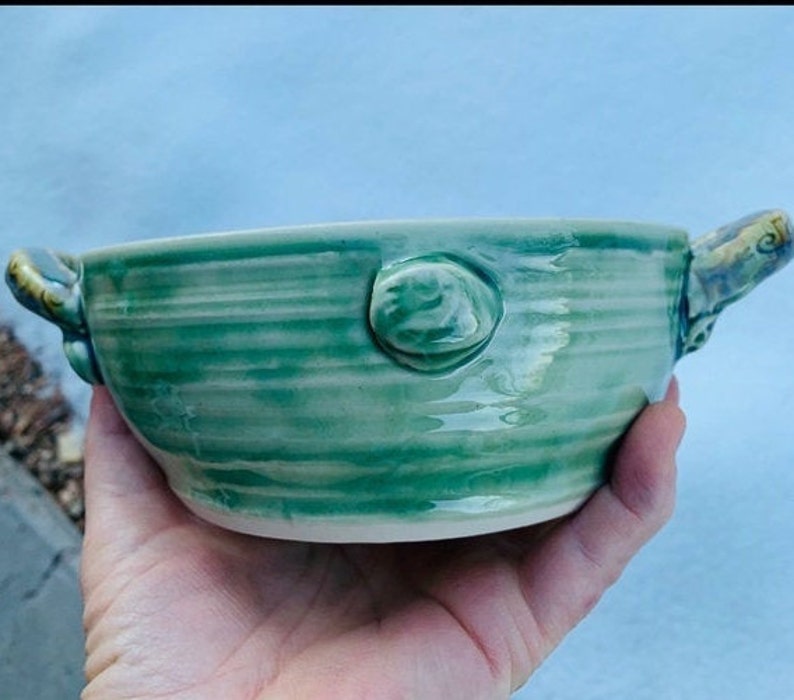 Handmade Green and Brown Drip Glaze Bowl With Handles Etsy