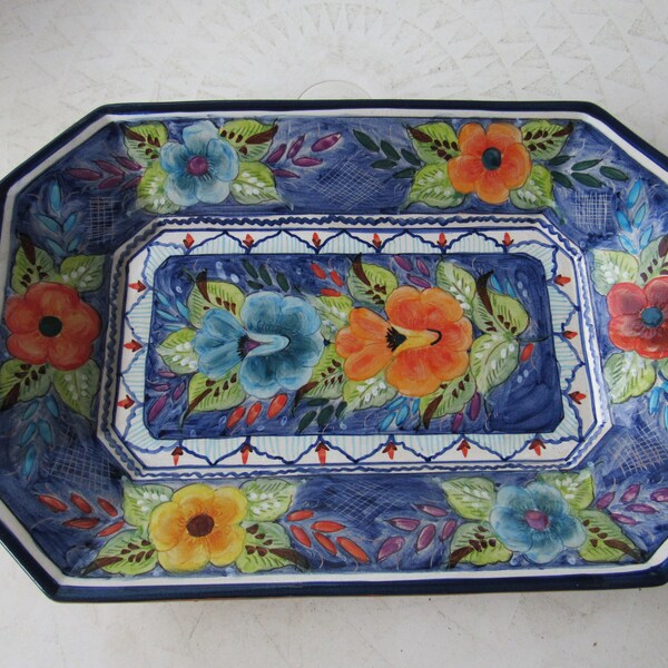 Vintage Ceramic and Enamel Floral Tray Olaria POLIDO and FILLO CORVAL Signed