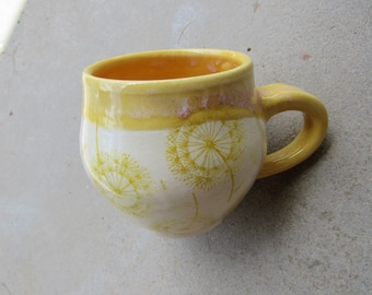 Handmade Yellow and White Dandelion Art Mug