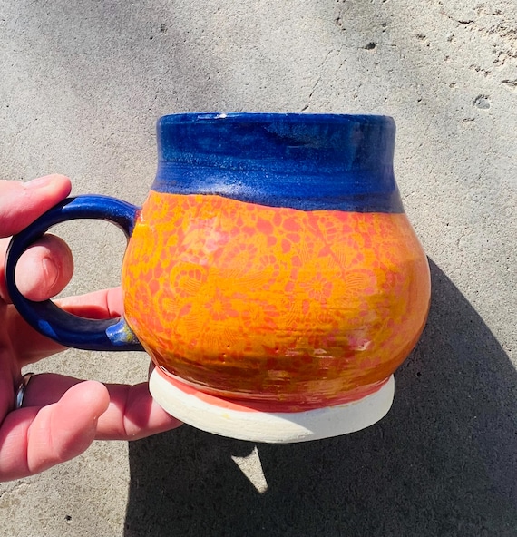 Purple and Orange Unique Mug Handmade