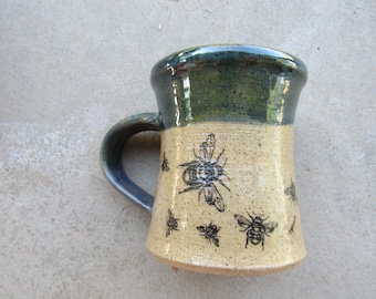 Handmade  Tall Blue Green Bee Mug