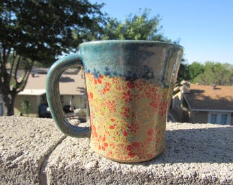 Handmade Blue and Pink Floral Tall Mug