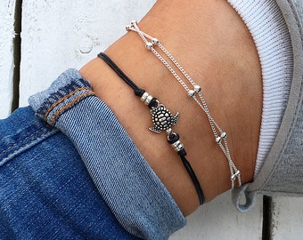 Black Waxed Cord Anklet Elephant Anklet Adjustable Anklet WA001424