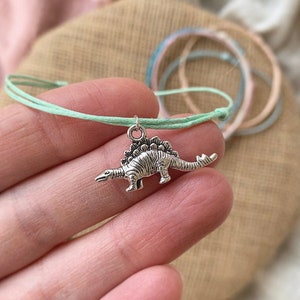 Dinosaur Anklet choose colour cord, charm anklets for kids, make a wish bracelet, Animal lover,Silver friendship bracelet, party favours