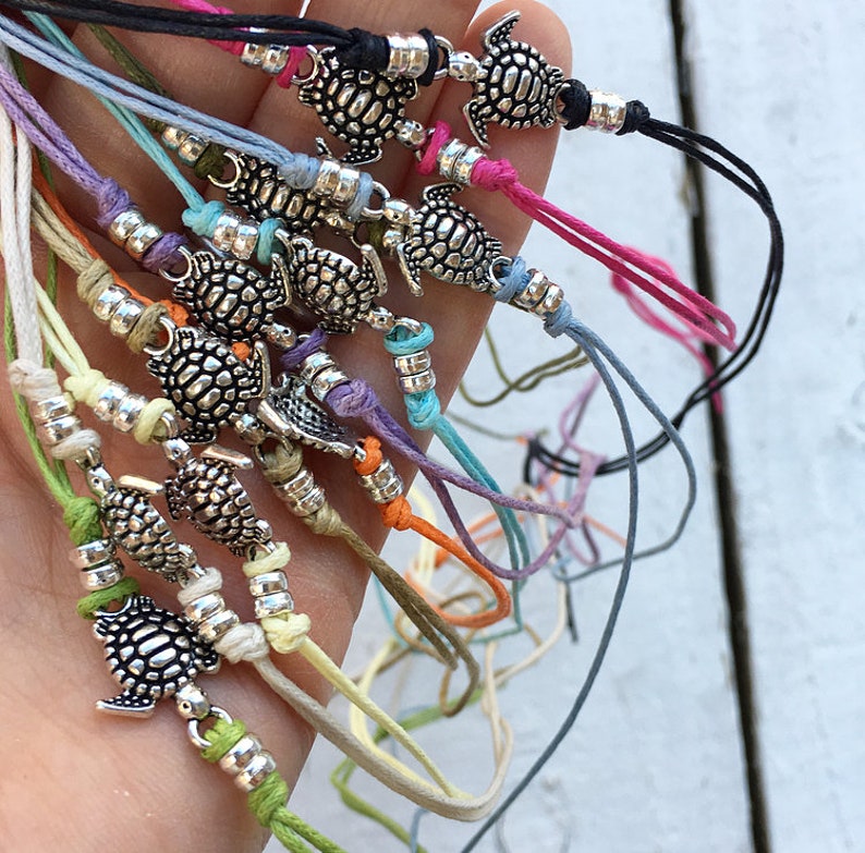 Aqua Blue Sea Turtle Anklet silver beaded anklet aqua cord image 6