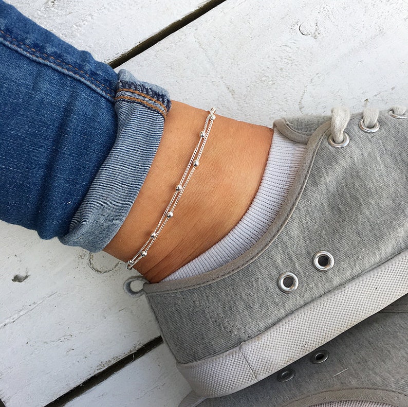 Silver beaded anklet, Silver anklet bracelet, beaded ankle bracelet, anklets for women, silver bracelet, silver jewellery. Turtle Toes Co. 