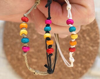 Wooden Beaded Rainbow bracelet, Adjustable cord bracelet, friendship bracelet, stacking bracelets,everyday bracelets for her,Pride bracelet