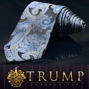 Donald J. Trump Mens Tie - 100% Silk - Blue Silver Black Paisley