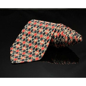 BRIONI (Italy)-Black/Red/Gold/Blue 100% Woven Silk Designer Dress Tie