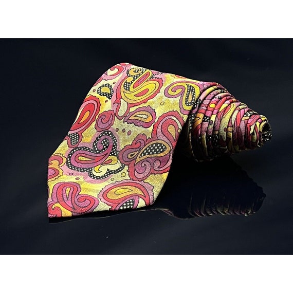 V2 by Versace Pink and Green Dark Paisley Tie - image 1
